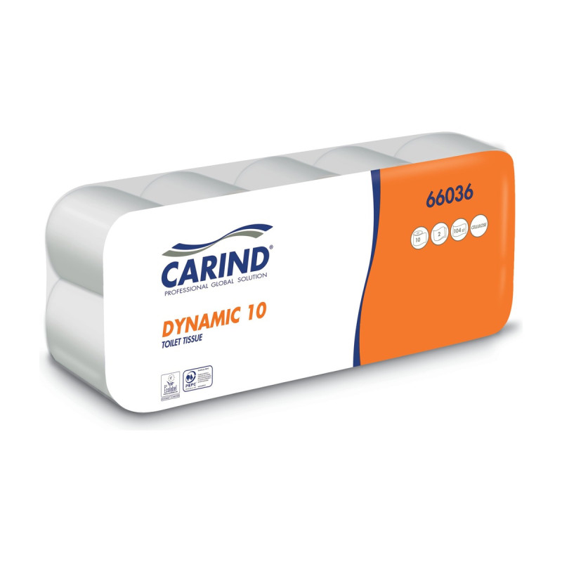 Carta igienica in pura cellulosa Carind Prime 10 2 veli 104 strappi, confezione da 10 rotoli