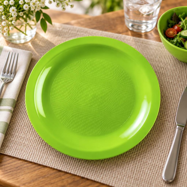 Piatti da dessert tondi riutilizzabili in polipropilene verde acido Ø 18,5 cm - 10 pz
