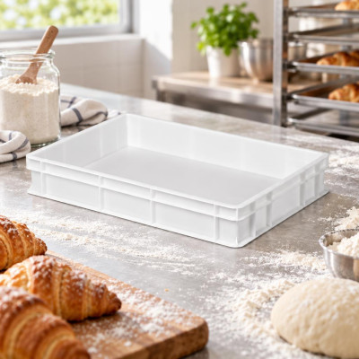Cassa chiusa per impasto pizza in plastica per alimenti bianca 60x40 cm h 10 cm Mobil Plastic