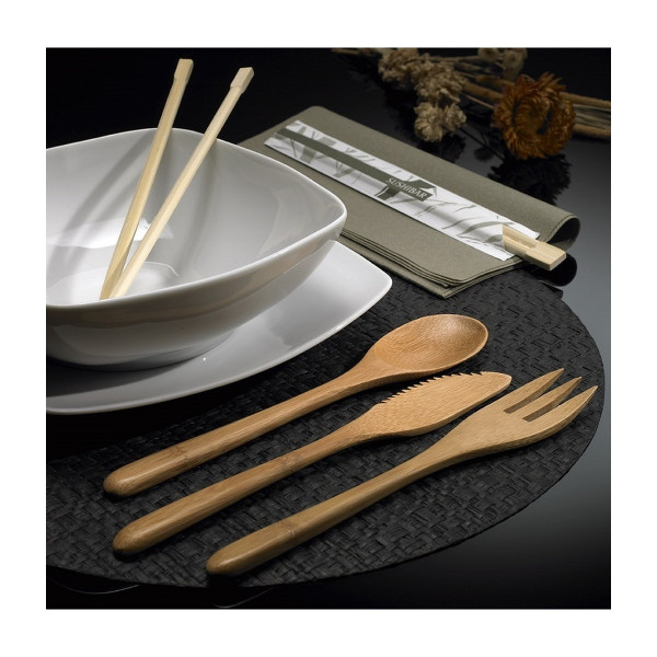 Cucchiai in bamboo naturale 19,5 cm riutilizzabili - 6 pz Leone