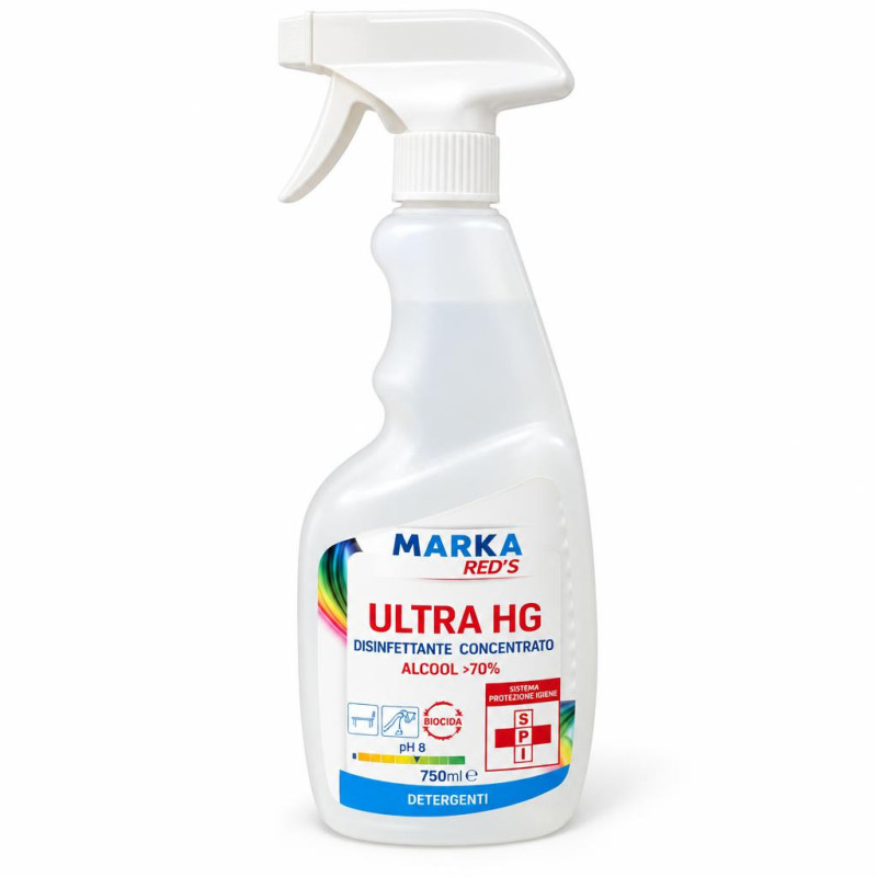 Disinfettante spray pronto all'uso Marka Red's Ultra HG 750 ml alcol oltre 70% biocida, senza risciacquo