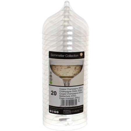 Coppe champagne in plastica trasparente 205 ml senza gambo - 20 pz