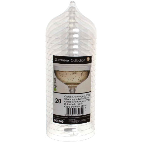 Coppe champagne in plastica trasparente 205 ml senza gambo - 20 pz