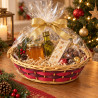 Cesto regalo ovale in vimini con fasce rosse e marroni e piccoli manici 38 x 28 x 10 cm per cesti natalizi Preda