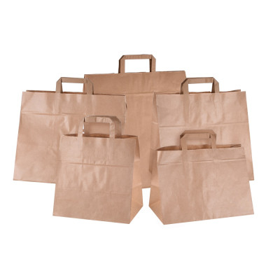 Shopper per asporto in carta avana millerighe 32+20x23 cm, fondo largo e maniglia piatta La Carta è