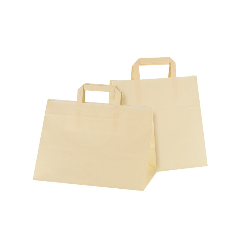 Shopper per asporto in carta color panna 32+20x23 cm, fondo largo e maniglia piatta La Carta è