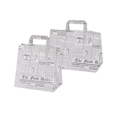 Shopper per asporto in carta Newspaper effetto giornale 32+20x23 cm, fondo largo e maniglia piatta La Carta è