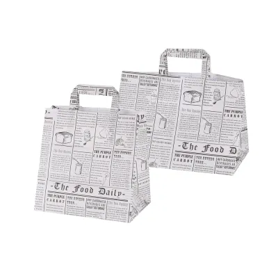 Shopper per asporto in carta Newspaper effetto giornale 32+20x23 cm, fondo largo e maniglia piatta La Carta è