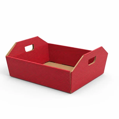 Cesto natalizio vuoto per confezioni regalo grande in cartone Red Velvet rosso con maniglie 42,5x32x12 cm FAG