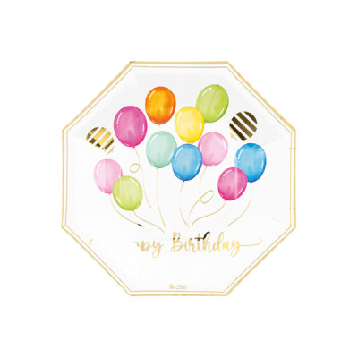 Piatti di carta ottagonali Birthday Balloons 20 cm - 8 pz