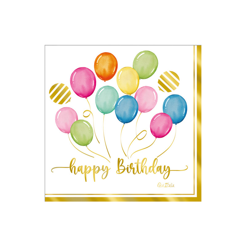 Tovaglioli di carta Birthday Balloons 33x33 cm 3 veli - 16 pz
