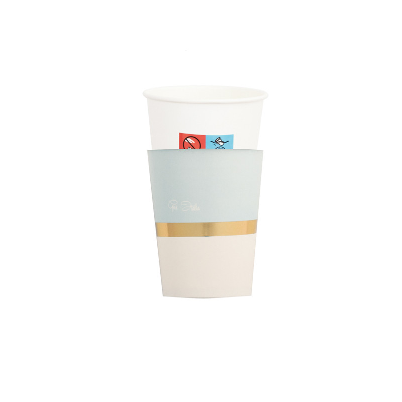 Bicchieri di carta Baby Chic azzurro 250 ml con fascetta - 8 pz