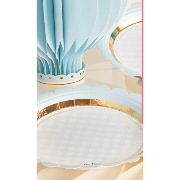 Bicchieri di carta Baby Chic azzurro 250 ml con fascetta - 8 pz
