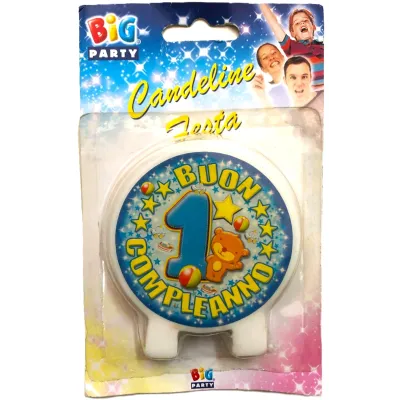 Candelina primo compleanno orsetto celeste Ø 7,5 cm