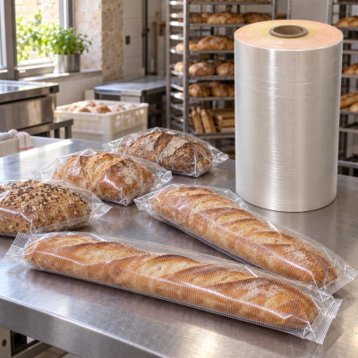 Pane e baguette confezionati con pellicola microforata per alimenti in bobina 50 cm