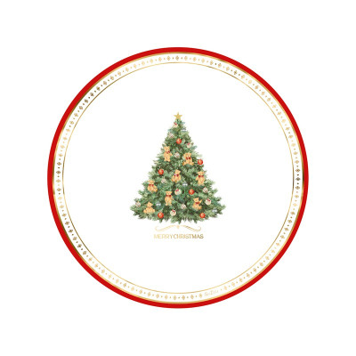 Piatti natalizi di carta grandi Christmas Teddy con albero e orsetti 33 cm - 6 pz
