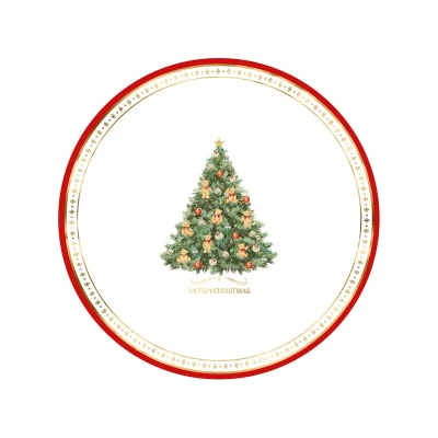Piatti natalizi di carta grandi Christmas Teddy con albero e orsetti 33 cm - 6 pz