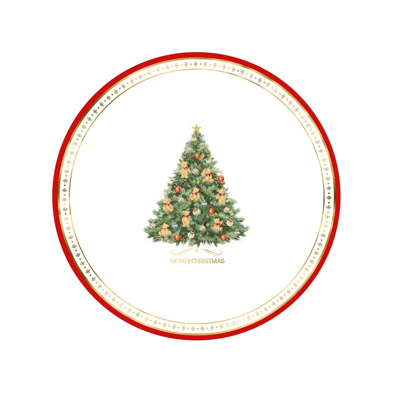 Piatti natalizi di carta grandi Christmas Teddy con albero e orsetti 33 cm - 6 pz