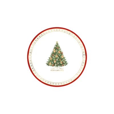 Piatti natalizi di carta da dessert Christmas Teddy con albero e orsetti 21 cm - 8 pz