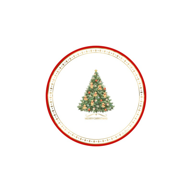 Piatti natalizi di carta da dessert Christmas Teddy con albero e orsetti 21 cm - 8 pz