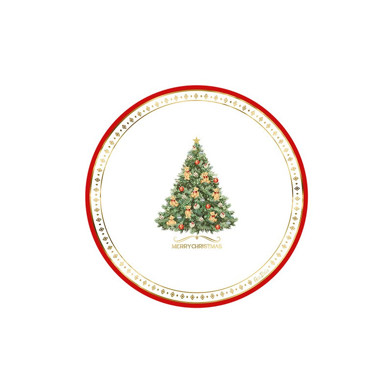 Piatti fondi natalizi di carta Christmas Teddy con albero e orsetti 24 cm - 8 pz
