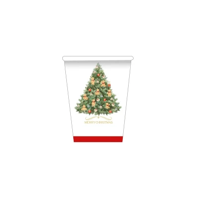 Bicchieri natalizi di carta Christmas Teddy con albero e orsetti 250 ml - 8 pz