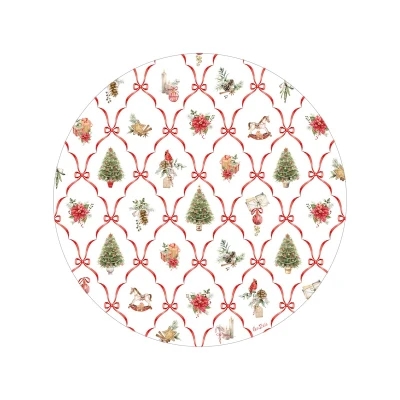 Piatti natalizi di carta grandi Christmas Fantasy con nastri rossi 33 cm - 6 pz