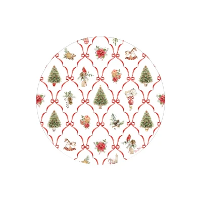 Piatti natalizi di carta Christmas Fantasy con nastri rossi 27 cm - 8 pz