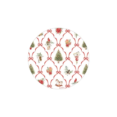 Piatti natalizi di carta da dessert Christmas Fantasy con nastri rossi 21 cm - 8 pz