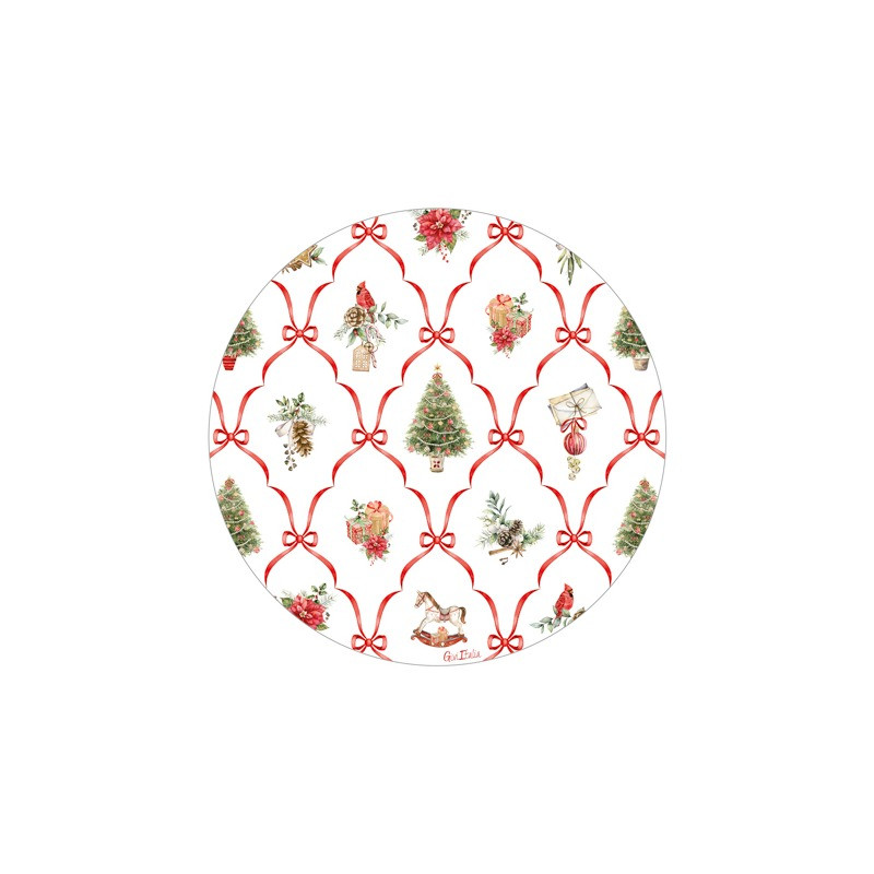 Piatti natalizi di carta da dessert Christmas Fantasy con nastri rossi 21 cm - 8 pz