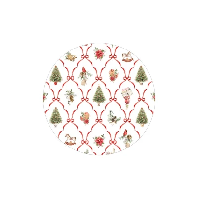 Piatti fondi natalizi di carta Christmas Fantasy con nastri rossi 24 cm - 8 pz