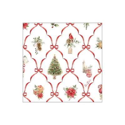 Tovaglioli natalizi di carta Christmas Fantasy con nastri rossi 33x33 cm - 16 pz