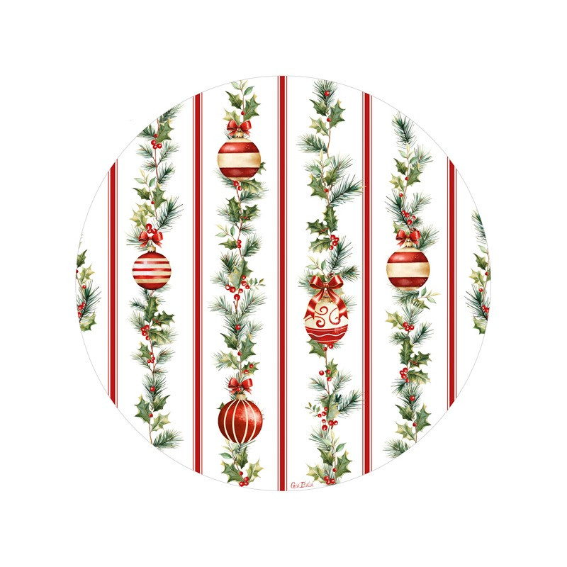 Piatti natalizi di carta grandi Stripes and Christmas a righe rosse 33 cm - 6 pz