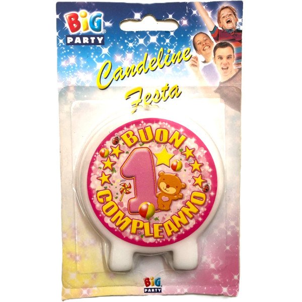 Candelina per 1° compleanno Rosa – Ø 7,5 cm