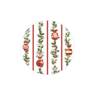 Piatti fondi natalizi di carta Stripes and Christmas a righe rosse 24 cm - 8 pz