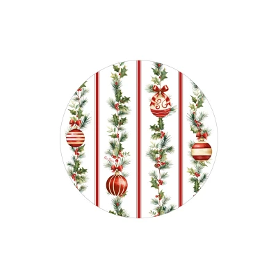 Piatti fondi natalizi di carta Stripes and Christmas a righe rosse 24 cm - 8 pz