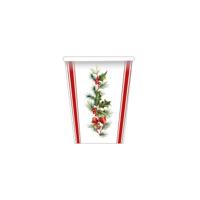 Bicchieri natalizi di carta Stripes and Christmas a righe rosse 250 ml - 8 pz