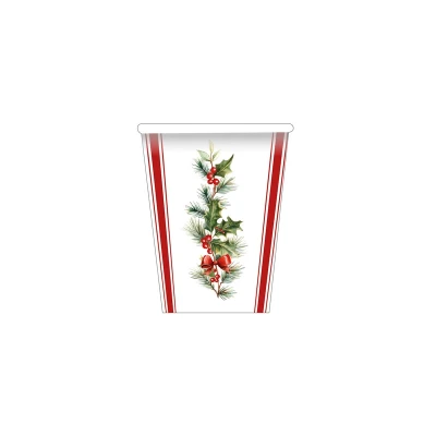 Bicchieri natalizi di carta Stripes and Christmas a righe rosse 250 ml - 8 pz