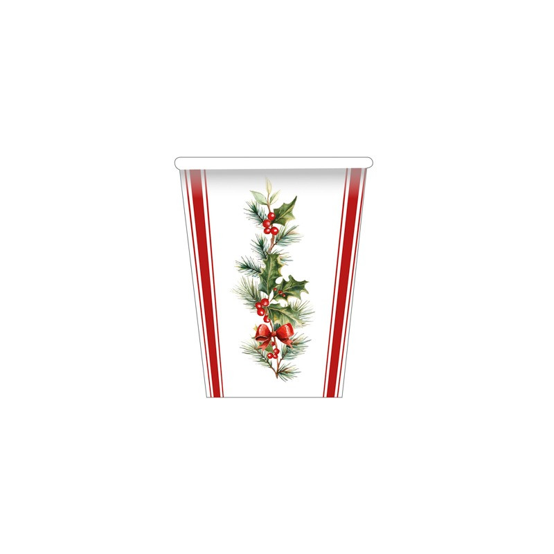 Bicchieri natalizi di carta Stripes and Christmas a righe rosse 250 ml - 8 pz