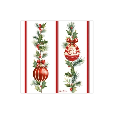 Tovaglioli natalizi di carta Stripes and Christmas a righe rosse 33x33 cm - 16 pz