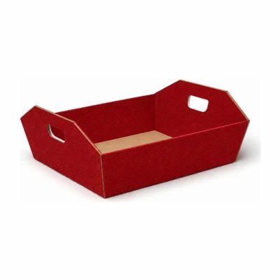 Cesto natalizio vuoto per confezioni regalo medio in cartone Red Velvet rosso con maniglie 30,5x24x6 cm portata 5 kg FAG