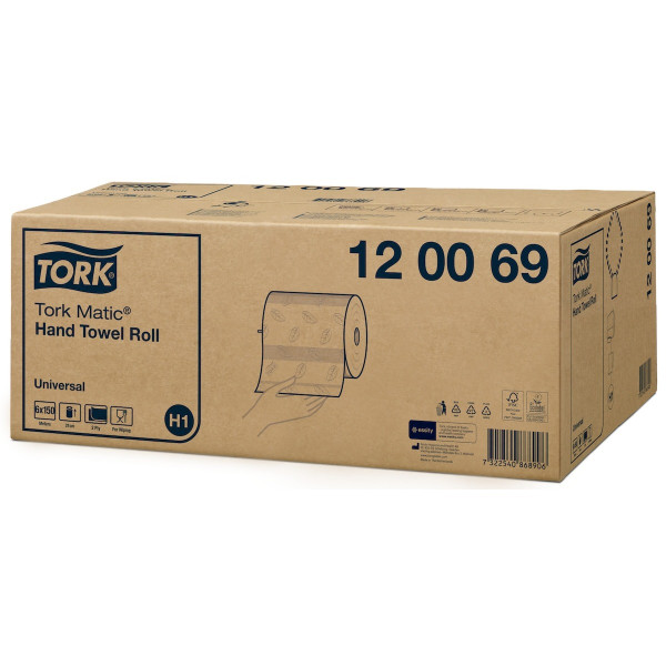 Asciugamani usa e getta di carta in rotolo Tork Matic H1 Universal 2 veli bianchi 150 m - 6 rotoli