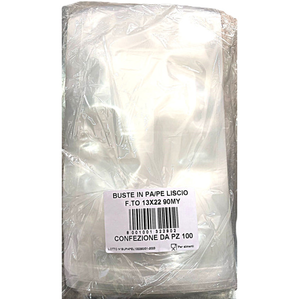 Buste sottovuoto lisce 90 micron per macchine a campana 13x22 cm - 100 pz