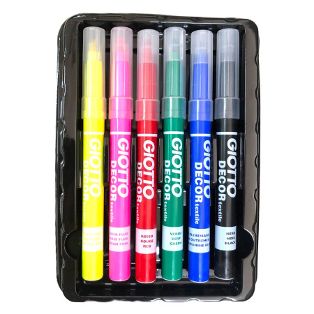 Pennarelli per tessuti Giotto Decor Textile punta a pennello tratto 1-3 mm, resistenti al lavaggio a 40 °C, colori assortiti - 6