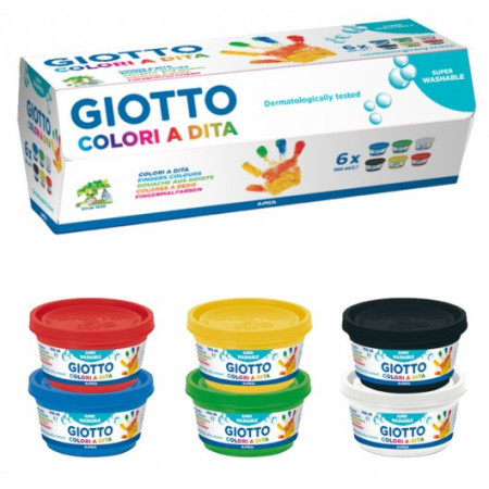 Colori a dita Giotto superlavabili, dermatologicamente testati, in barattoli da 100 ml con tappo a pressione, colori assortiti -
