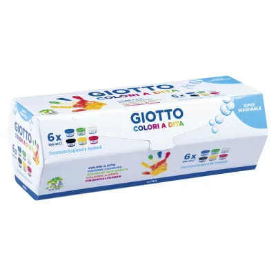 Colori a dita Giotto superlavabili, dermatologicamente testati, in barattoli da 100 ml con tappo a pressione, colori assortiti -