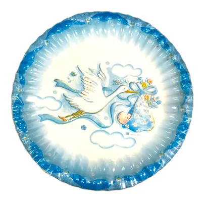 Piatti di carta nascita cicogna celeste Ø 18 cm - 10 pz