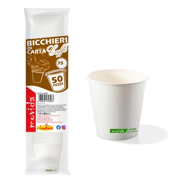 Bicchieri da caffè in cartoncino bianco 75 ml - 50 pz