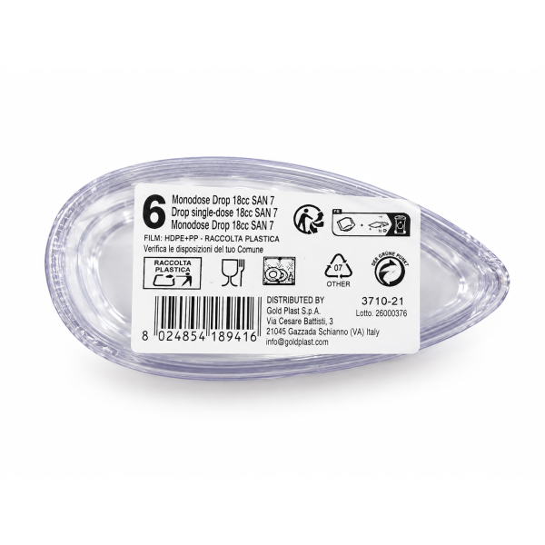 Monodose a goccia Drop 18 ml per finger food in SAN trasparente riutilizzabili - 6 pz