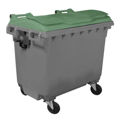 Contenitore carrellato 660 litri Mobil Plastic a 4 ruote grigio con coperchio verde